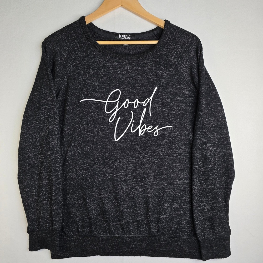 Buffalo David Bitton Good Vibes Sweatshirt Gray Marl Graphic Pullover Medium